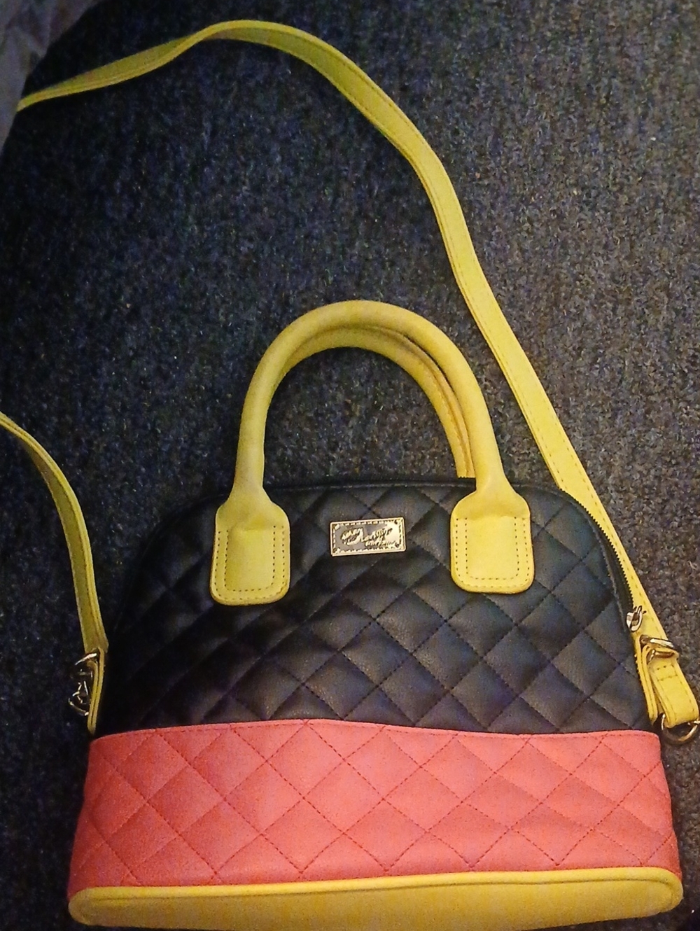 Betsey Johnson Quilted Crossbody Satchel in Black, Pink & Yellow